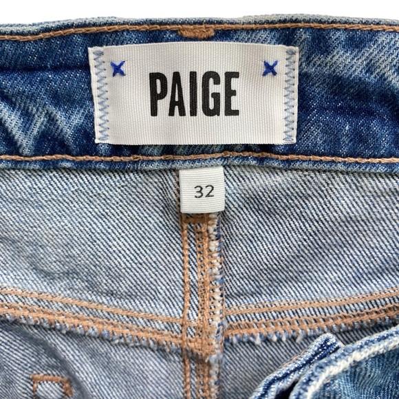 Paige Margot High Rise Distressed Raw Hem Denim Shorts In Kat Destructed NWT - Picture 12 of 15